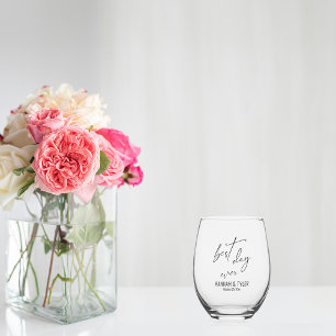 Simple Elegant Typography Best Day Ever Wedding Stemless Wine Glass