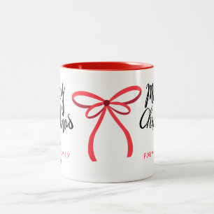 Simple Elegant Typography Christmas Family Name Two-Tone Coffee Mug