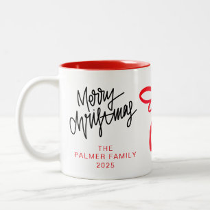 Simple Elegant Typography Christmas Family Name Two-Tone Coffee Mug