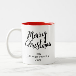 Simple Elegant Typography Christmas Family Name Two-Tone Coffee Mug