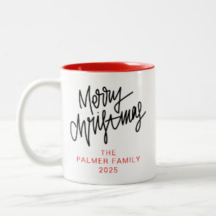 Simple Elegant Typography Christmas Family Name Two-Tone Coffee Mug