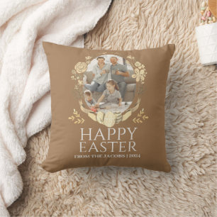 Simple Elegant Typography Easter Family One Photo Cushion