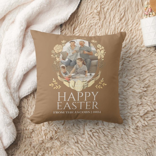 Simple Elegant Typography Easter Family One Photo Cushion (Blanket)