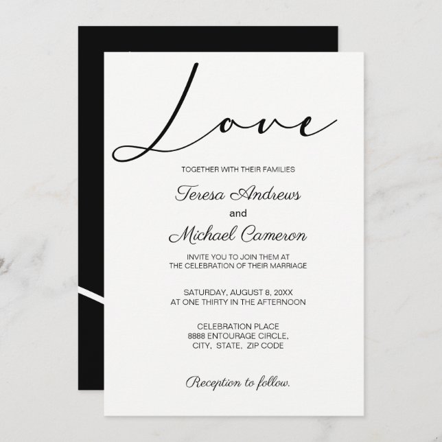 Simple elegant typography Love Wedding Invitation (Front/Back)
