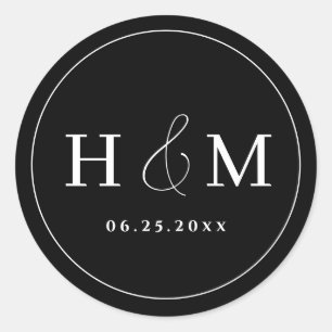Simple Elegant Typography Monogrammed Wedding Classic Round Sticker