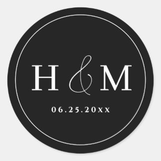 Simple Elegant Typography Monogrammed Wedding Classic Round Sticker