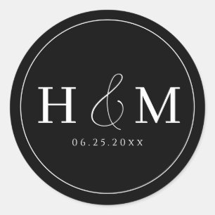 Simple Elegant Typography Monogrammed Wedding Classic Round Sticker