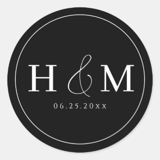 Simple Elegant Typography Monogrammed Wedding Classic Round Sticker