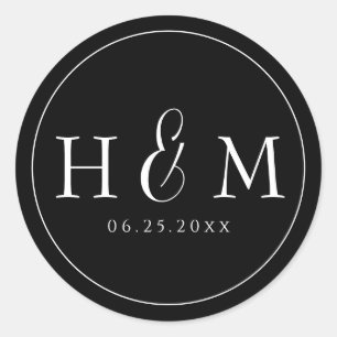 Simple Elegant Typography Monogrammed Wedding Classic Round Sticker