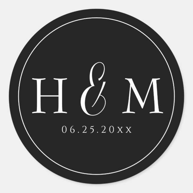 Simple Elegant Typography Monogrammed Wedding Classic Round Sticker (Front)