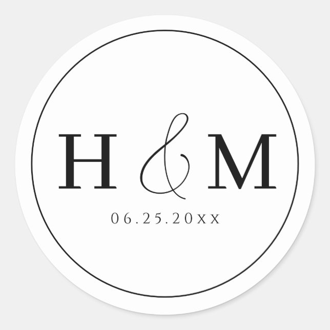 Simple Elegant Typography Monogrammed Wedding Classic Round Sticker (Front)