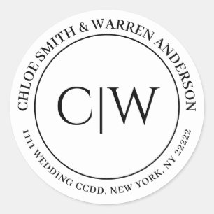 Simple Elegant Typography Monogrammed Wedding Classic Round Sticker