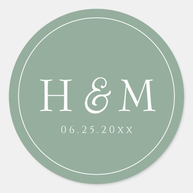 Simple Elegant Typography Monogrammed Wedding Classic Round Sticker (Front)