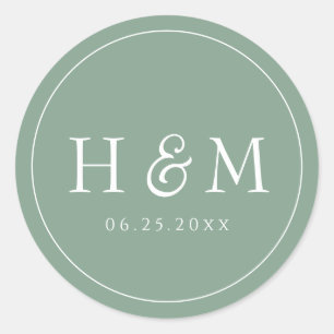 Simple Elegant Typography Monogrammed Wedding Classic Round Sticker