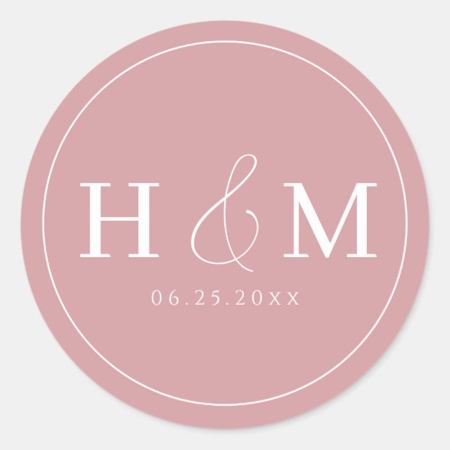Simple Elegant Typography Monogrammed Wedding Classic Round Sticker (Front)