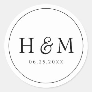 Simple Elegant Typography Monogrammed Wedding Classic Round Sticker