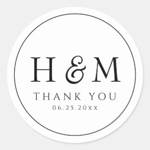 Simple Elegant Typography Monogrammed Wedding Classic Round Sticker