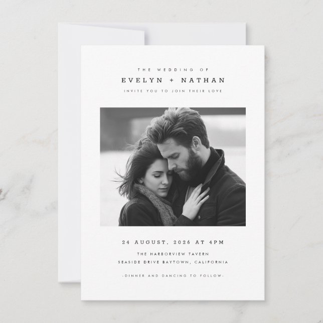 Simple Elegant Typography QR Code Photo Wedding Invitation (Front)