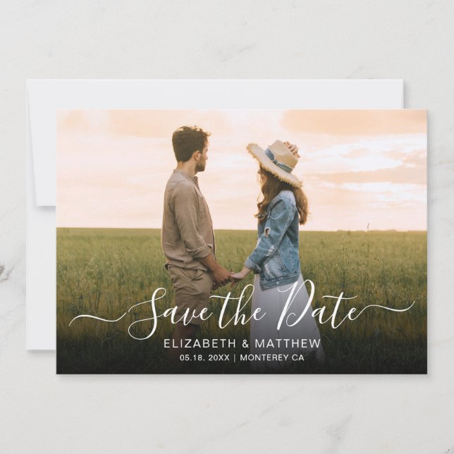 Simple Elegant Typography Script One Photo Wedding Save The Date (Front)
