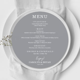 Simple Elegant Ultimate Grey Round Wedding Dinner Menu