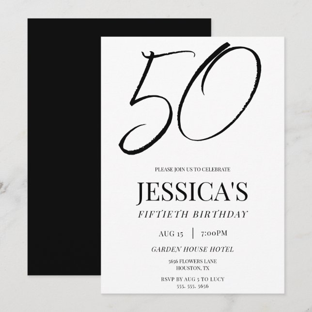 Simple Elegant Unisex 50th Birthday Party Invitation (Front/Back)