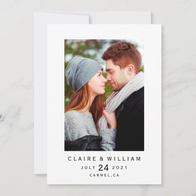 Simple Elegant Vertical Photo Save the Date Card (Front)