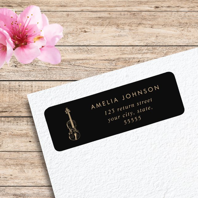 Simple Elegant Violin Teacher Musician Black Return Address Label (Creator Uploaded)