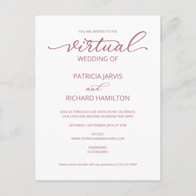 Simple Elegant Virtual Wedding Invitation Postcard (Front)