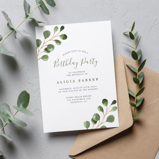 Simple elegant watercolor any age birthday party invitation (Creator Uploaded)