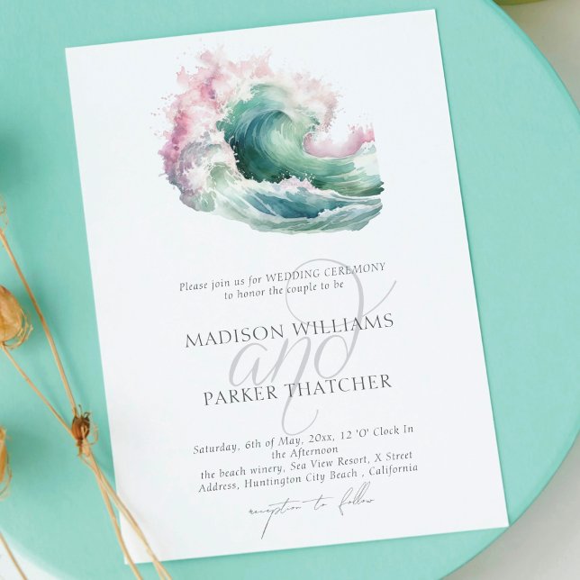 Simple Elegant Watercolor Beach Wedding Invitation (Creator Uploaded)