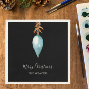 Simple Elegant Watercolor Botanical Blue Holiday Napkin