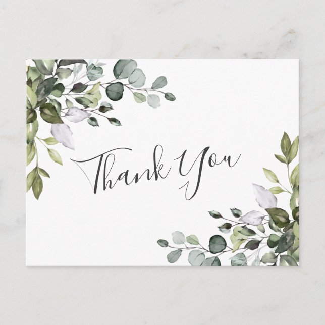Simple Elegant Watercolor Eucalyptus Thank You Postcard (Front)
