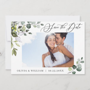 Simple Elegant Watercolor Eucalyptus Wedding Save The Date