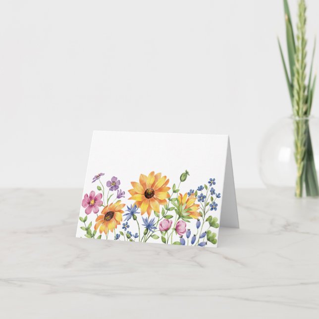 Simple Elegant Watercolor Floral Blank Note Card (Front)