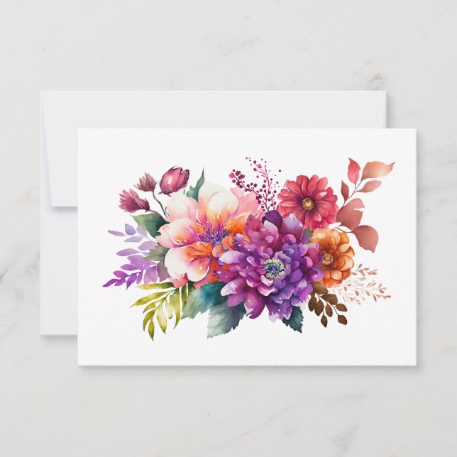 Simple Elegant Watercolor Floral Bouquet Flat Card (Front)