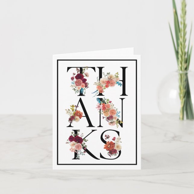 Simple Elegant Watercolor Floral Thank You Card (Front)