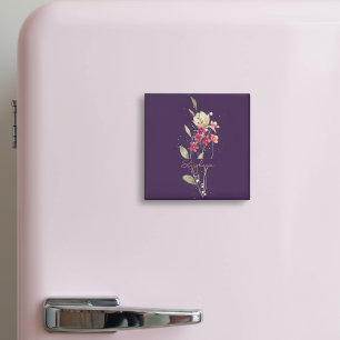 Simple Elegant Watercolor Flowers Plum Purple Magnet