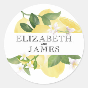 Simple Elegant Watercolor Lemon Wedding Favour Classic Round Sticker