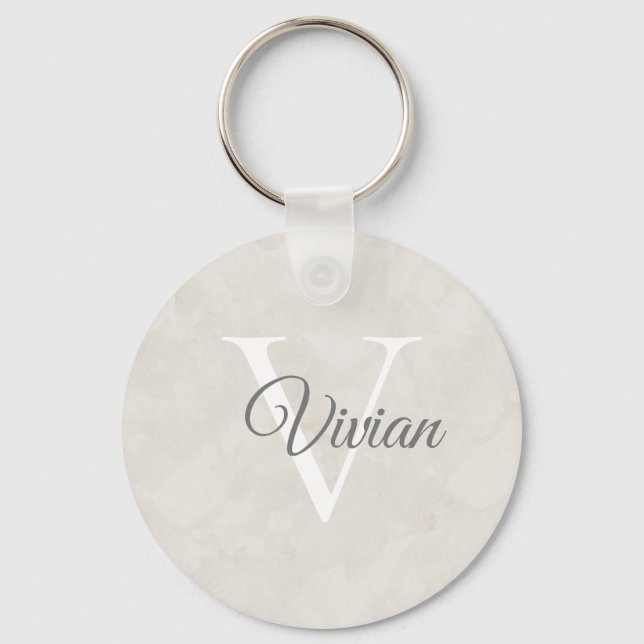 Simple Elegant Watercolor Monogram Name Key Ring (Front)