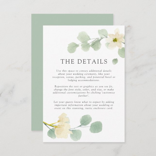 Simple Elegant Watercolor Wedding | Details Card (Front/Back)