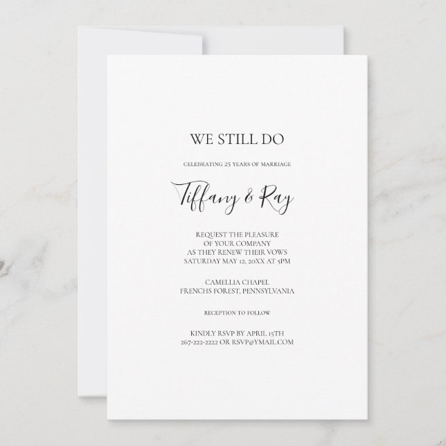 Simple Elegant We Still Do Vow Renewal Invitation (Front)