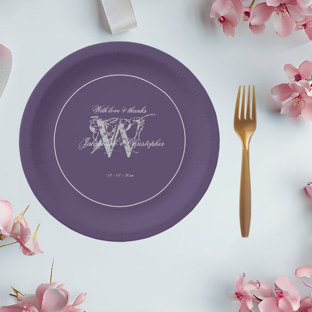 Simple Elegant Wedding Dusty Purple Personalized Paper Plate (For a Simple Elegant Wedding  - Dusty Purple Personalized Paper Plates)