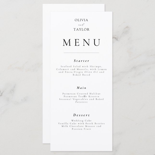 Simple Elegant Wedding/Event Menu  (Front/Back)