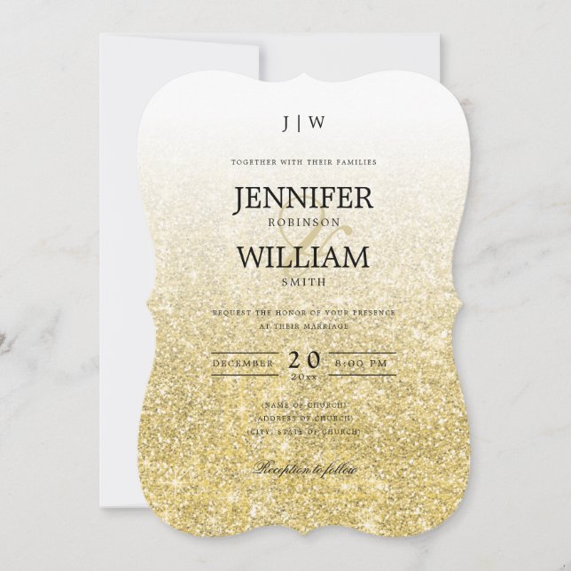 Simple Elegant Wedding Gold Glitter Monogram Invitation (Front)