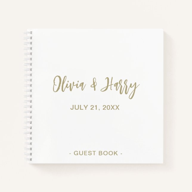 Simple Elegant Wedding Guest Book | Gold White (Front)