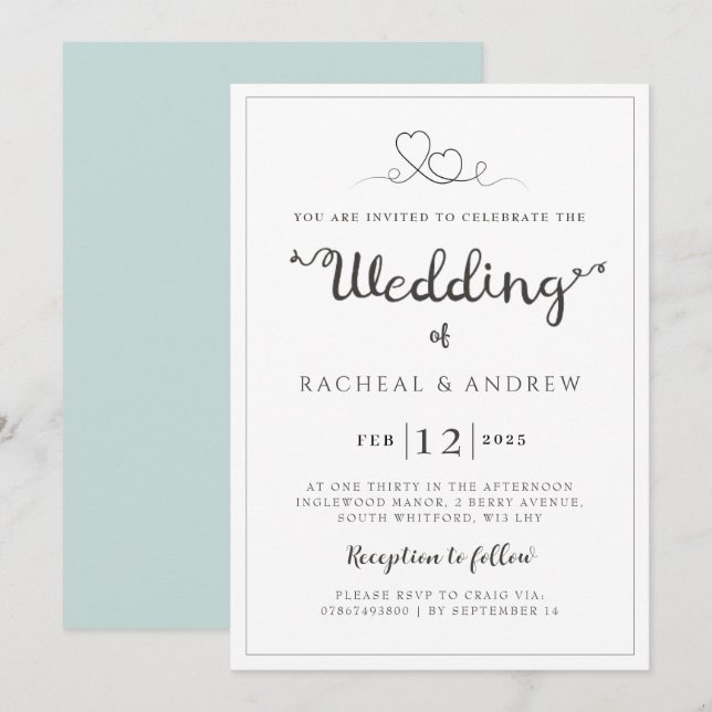 Simple elegant wedding invitation (Front/Back)