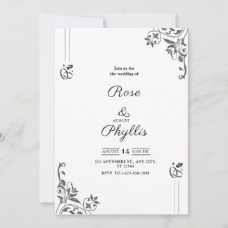 Simple elegant wedding invitation in grey with fl