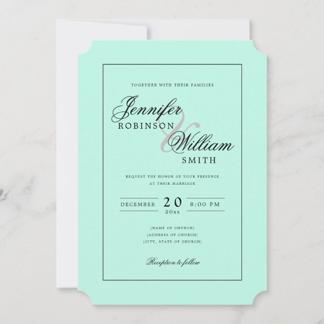 Simple Elegant Wedding Mint Script  Invitation (Front)