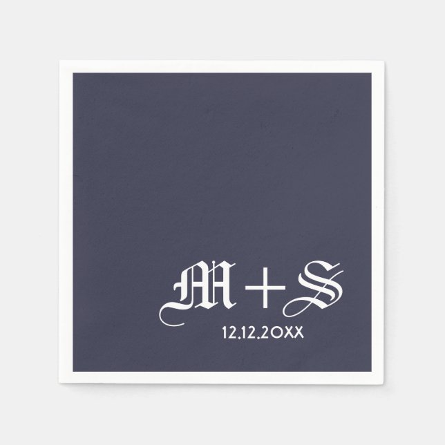 Simple Elegant Wedding Monograms Blue Napkin (Front)