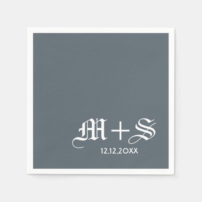 Simple Elegant Wedding Monograms Grey Napkin (Front)